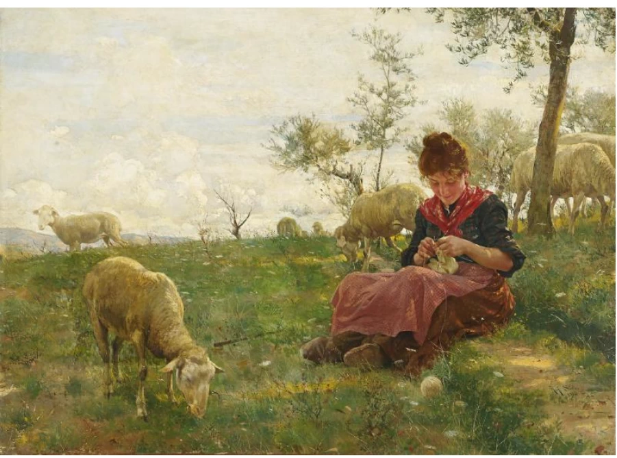 La pastorella che lavora a maglia
